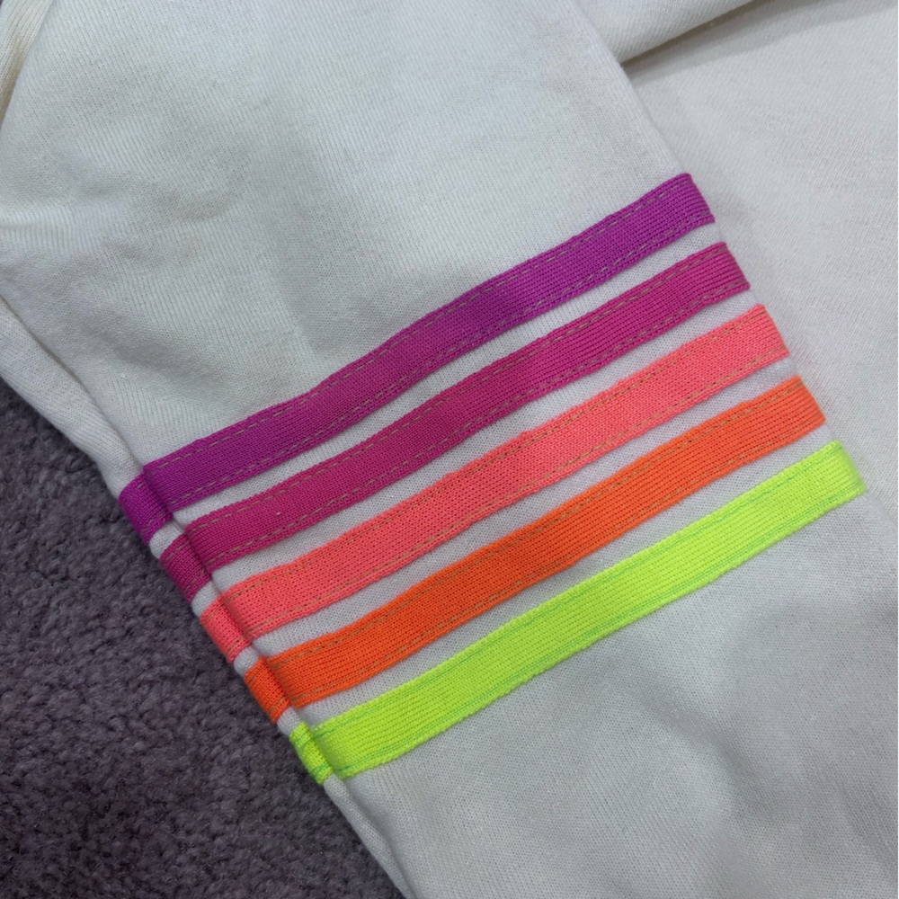 Aviator Nation Vintage White Set Neon 5 Stripe Rugby Sweatshirt and Sweatpants - Picture 6 of 11